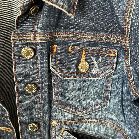 Y2K Special Edition Old Navy Women's Blue Denim Jacket cropped leather cuff med - Picture 3 of 14